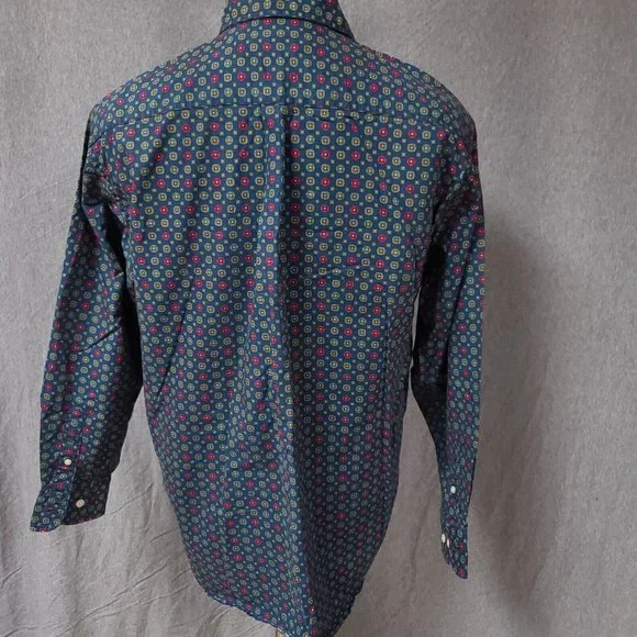 Dockers Mens Medium Blue Green Diamond Geometric Long Sleeve Button Up Shirt - Picture 6 of 11